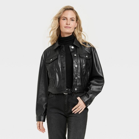 Women's Distressed Faux Leather Bomber Jacket - Wild Fable™ Black XXS
