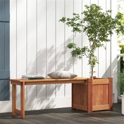 Dracelo Teak Oil Finish Raised Garden Bed Wood Planter Box with Bench