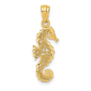 Black Bow Jewelry 14k Yellow Gold Small Filigree Seahorse Pendant, 8 x 24mm - 1 of 4