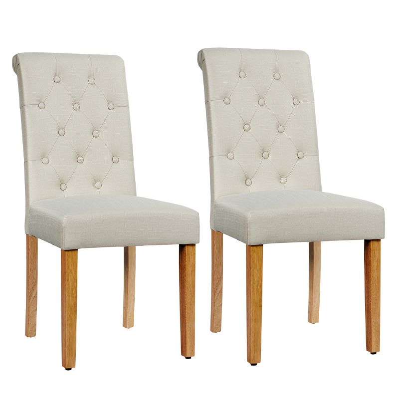 Costway Set of 2 Parsons Upholstered Fabric Chair with Wooden LegsPink\Beige\Gray, 1 of 11
