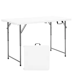 Costway Folding Table Portable Bi-fold Picnic Dining Table w/ 3-Level Height Adjustment