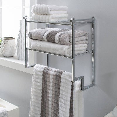 Chrome 2-Tier Wall Mounted Bathroom Shelf with Towel Bar
