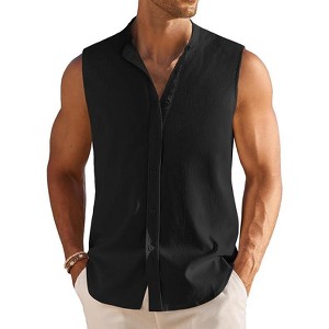 COOFANDY Men's Summer Beach Tank Tops Sleeveless Button Up Shirt Casual Textured Tank Shirts - 1 of 4