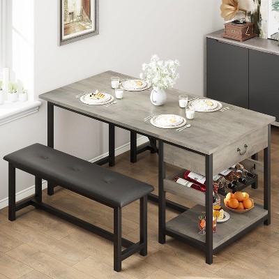 WhizMax Dining Table Set for 4, Kitchen Dining Table Set with Upholstered Benches and Storage Drawer
