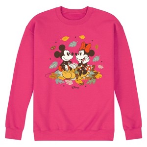 Men's - Disney - Mickey Minnie Leaf Pile Graphic Fleece Sweatshirt - 1 of 4