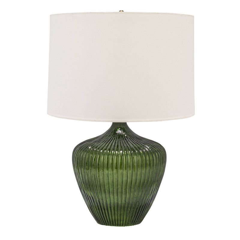 Storied Home Green Glass Table Lamp with White Drum Shade, 3 of 10