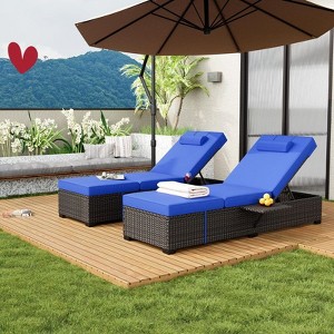 Jojoka 2pc Outdoor Chaise Lounge Chairs, PE Rattan Pool Loungers with Cushions, 5-Position Adjustable Backrest, Cup Holder, for Patio, Deck, Garden - 1 of 4