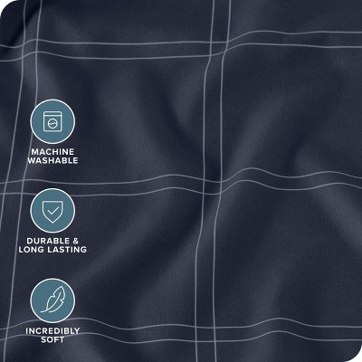 Midnight Blue and White Plaid Twin/Twin XL Microfiber Duvet Cover Set