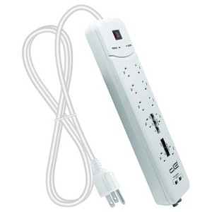Digital Energy® Heavy-Duty Surge Protector Power Strip, 10 Outlets with 2 USB Ports and Coaxial, Phone, and Modem Protection (25 Ft. cord; White) - 1 of 4