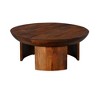 Royal Hampton 35 Inch Coffee Table | Handcrafted Round Mango Wood Top | Modern Curved Tripod Legs - 4 of 4