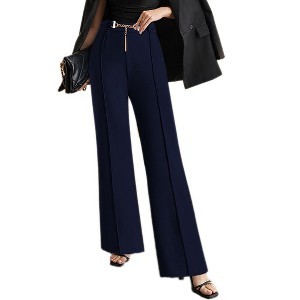 Women's Suit Pants High Waist Straight Leg Trousers with Metal Belt Business Casual Office Work - 1 of 4