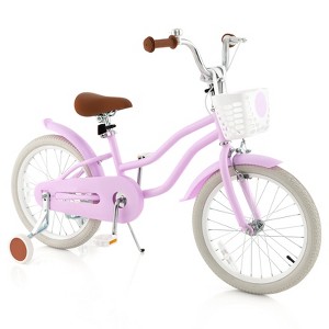 Gymax 14"/16"/18" Kids Bike Bicycle w/ Height Adjustable Handlebar & Seat Removable Basket Training Wheels for 3-5/4-7/4-8 Years Old Pink/Purple - 1 of 4