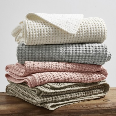 Luxurious Cream Cotton Waffle-Knit King Throw, Reversible & Machine Washable