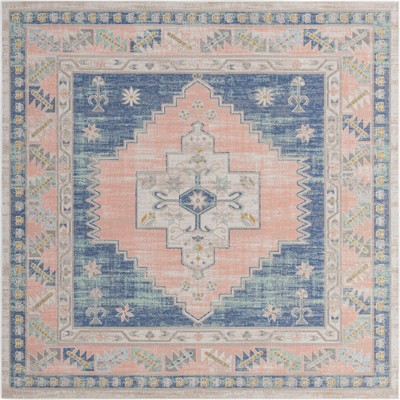 Whitney 8 ft Square French Blue Synthetic Medallion Rug