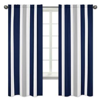 Sweet Jojo Designs Window Curtain Panels 84in. Stripe Blue Grey and White