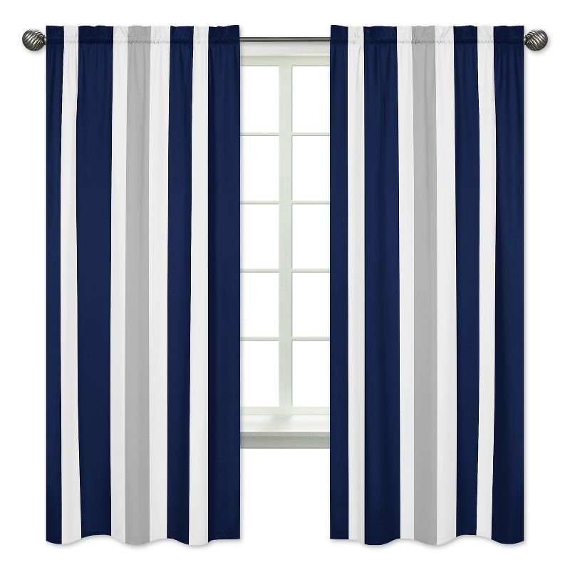 Sweet Jojo Designs Window Curtain Panels 84in. Stripe Blue Grey and White, 1 of 6