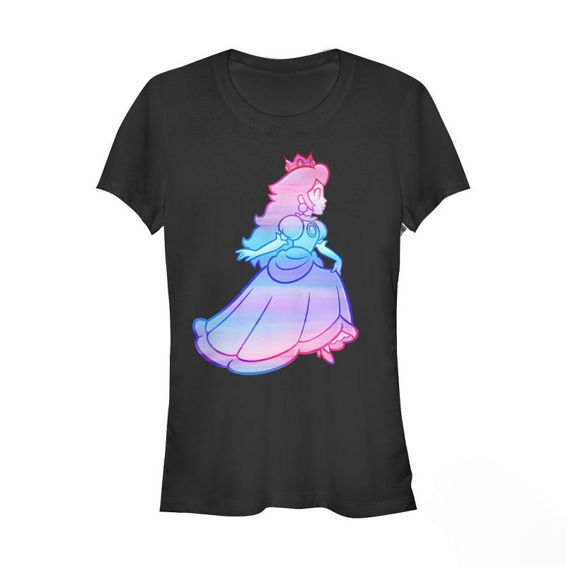 Juniors Womens Nintendo Princess Peach Rainbow Fade T-Shirt, 1 of 4