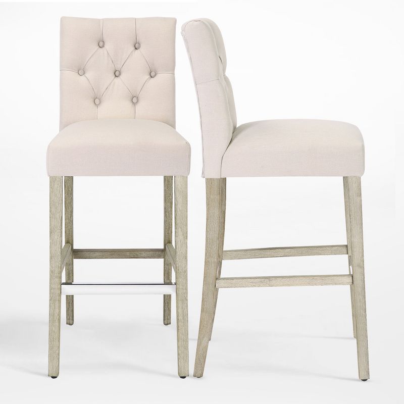 WestinTrends 29" Linen Fabric Tufted Bar Stool (Set of 2), 1 of 4