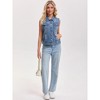 INSPIRE CHIC Women's Sleeveless Turndown Collar Button Down Chest Flap Pockets Washed Denim Vest - 2 of 4