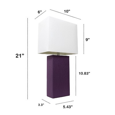 Eggplant Purple Leather Base Table Lamp Set with White Fabric Shade