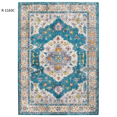 Modway Success Anisah Distressed Floral Vintage Medallion 5x8 Area Rug – Persian Style Indoor Rug for Living Room or Dining Room