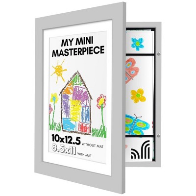 Kids Artwork Frame Changeable (Gray) - Holds 100 Art Pieces - 8.5x11 Letter Size with Mat or 10x12.5 Without Mat - My Mini Masterpiece