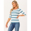 INSPIRE CHIC Women's Stripes Casual Basic Elbow Sleeves Boat Neck Slim Fit T-Shirts - 3 of 4
