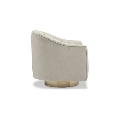Beige Velvet Barrel Swivel Accent Chair