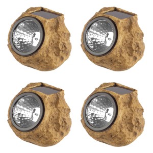 Solar Outdoor Lights - 4-Pack of All-Weather Faux-Stone LED Rock Lights for Paths, Gardens, and Landscaping by Pure Garden (Brown) - 1 of 4