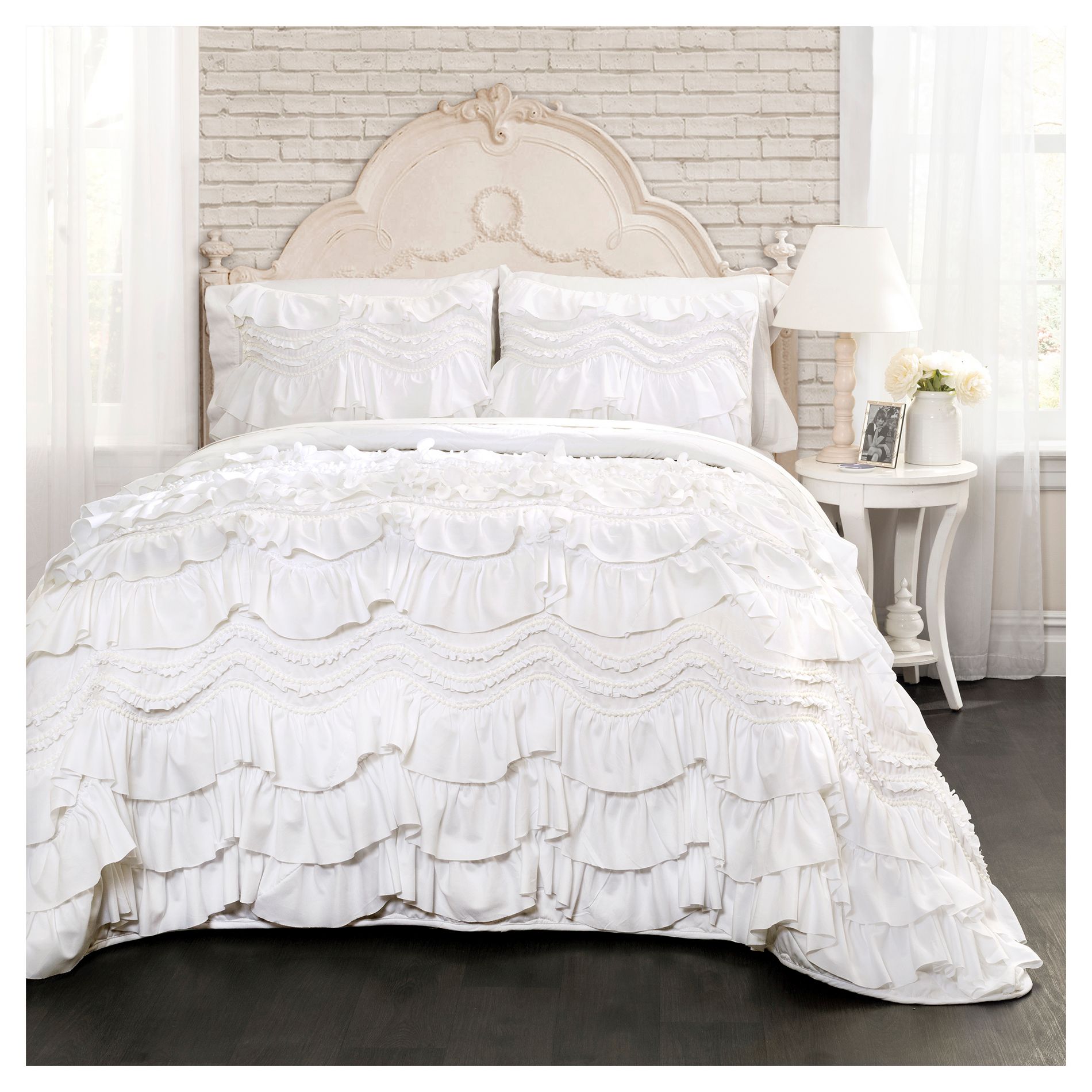 Kemmy Kids' Quilt Set (Full/Queen) White - Lush Décor: Girls Bedding, Ruffled Microfiber, Breathable, 3-Piece Set