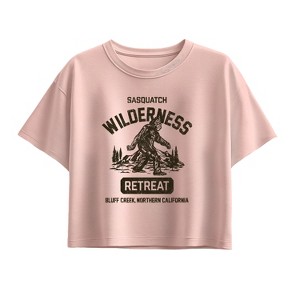 Girls' - Instant Message - Sasquatch Wilderness Retreat Short Sleeve Boxy Graphic T-Shirt - 1 of 3