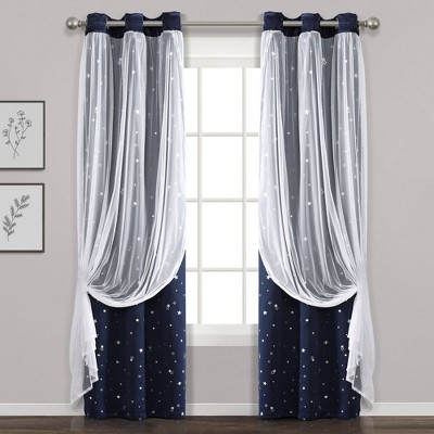 Star Sheer Insulated Grommet Blackout Window Curtain Panel Set