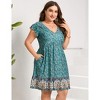 Plus Size V-Neck Flutter Sleeve Boho Print High Waist Dress with Pocket - 3 of 4