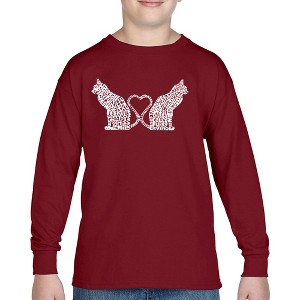 LA Pop Art Cat Tail Hearts - Boy's Word Art Long Sleeve T-Shirt - 1 of 4