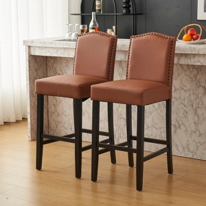 Grungis Faux Leather Bar Stools Set of 2,Counter Stools with Backrest and Footrest,Kitchen Chair for Kitchen Island - 1 of 4