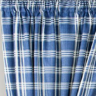 Blue Cotton Plaid Rod Pocket Window Curtains 84"