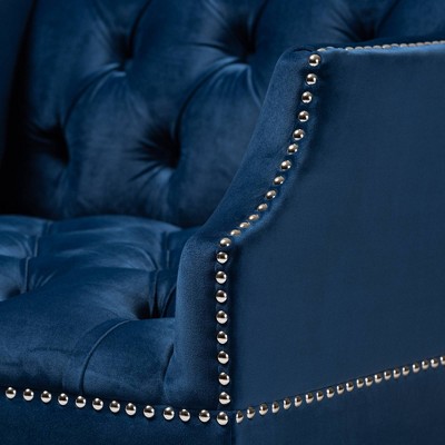 Elegant Navy Blue Velvet Lounge Chair with Clear Acrylic Legs
