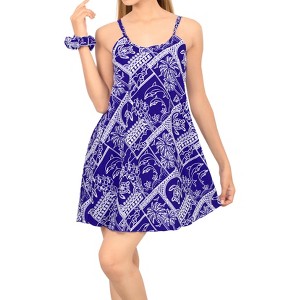 LA LEELA Women's Vacay Holiday Beach Summer Beachwear Sleeveless Casual Dress Honeymoon Nightshirts Mini Slip Nighty - 1 of 4