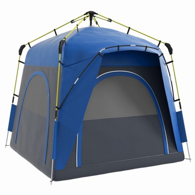 VisioGear Pop Up Camping Tents 4 Person, Quick Setup Automatic Hydraulic Family Travel Tent with Windows, Doors, Blue, 94.5"*94.5"*78.3"
