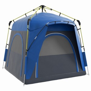 VisioGear Pop Up Camping Tents 4 Person, Quick Setup Automatic Hydraulic Family Travel Tent with Windows, Doors, Blue, 94.5"*94.5"*78.3" - 1 of 4