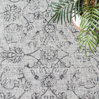 Grey and Black Rectangular Stain-Resistant Synthetic Area Rug