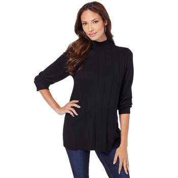 Roaman's Women's Plus Size Fine Gauge Drop Needle Mockneck Sweater
