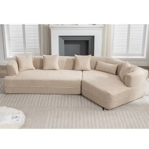 Modern Minimalist Modular Sectional Sofa, Plush No-Assembly Reversible Couch w/ Crocheted & Anti-Wrinkle Fabric - 1 of 4