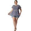 Agnes Orinda Women's Plus Size Floral Peplum Smock Waist Crew Neck Flare Short Sleeve Casual Chiffon Blouses - 3 of 4