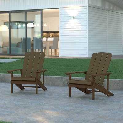 Set of 2 Brown All-Weather Poly Resin Adirondack Chairs