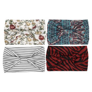 Unique Bargains Women's Printed Wide-side Knotted Headwrap White Blue Red Assorted Color 4 Pcs - 1 of 4