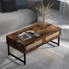 46" Rattan Coffee Table with Metal Frame - Center Rectangular Table with 2 Drawers - 2 of 4