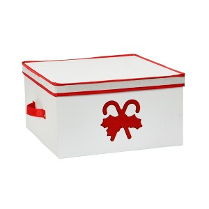 Household Essentials Large Holiday Storage Box Red: Canvas Decorative Gift Storage, 16"x16"x8.5" - 1 of 4