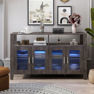 Sideboard Buffet Cabinet With Glass Doors, Kitchen Pantry Cabinet With Tempered Glass Shelf, Coffee Bar Cabinet For Dining Living Room - 1 of 4