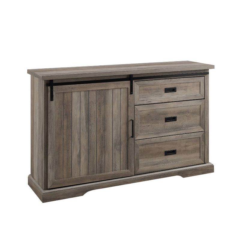Orson Farmhouse Sliding Grooved Door Sideboard with 3 Drawers Gray Wash - Saracina Home, 1 of 8